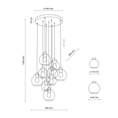 Cubus graphite lampa wisząca 9 koło 10208 - TK Lighting